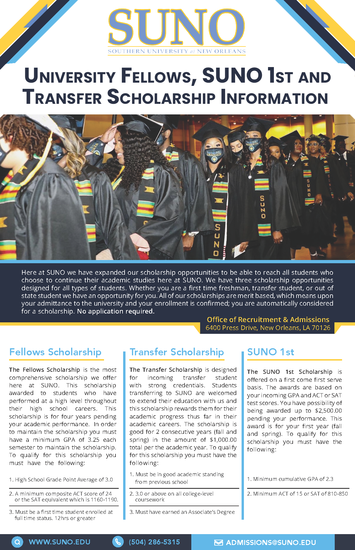 University Fellows, SUNO 1st and Transfer Scholarship Information