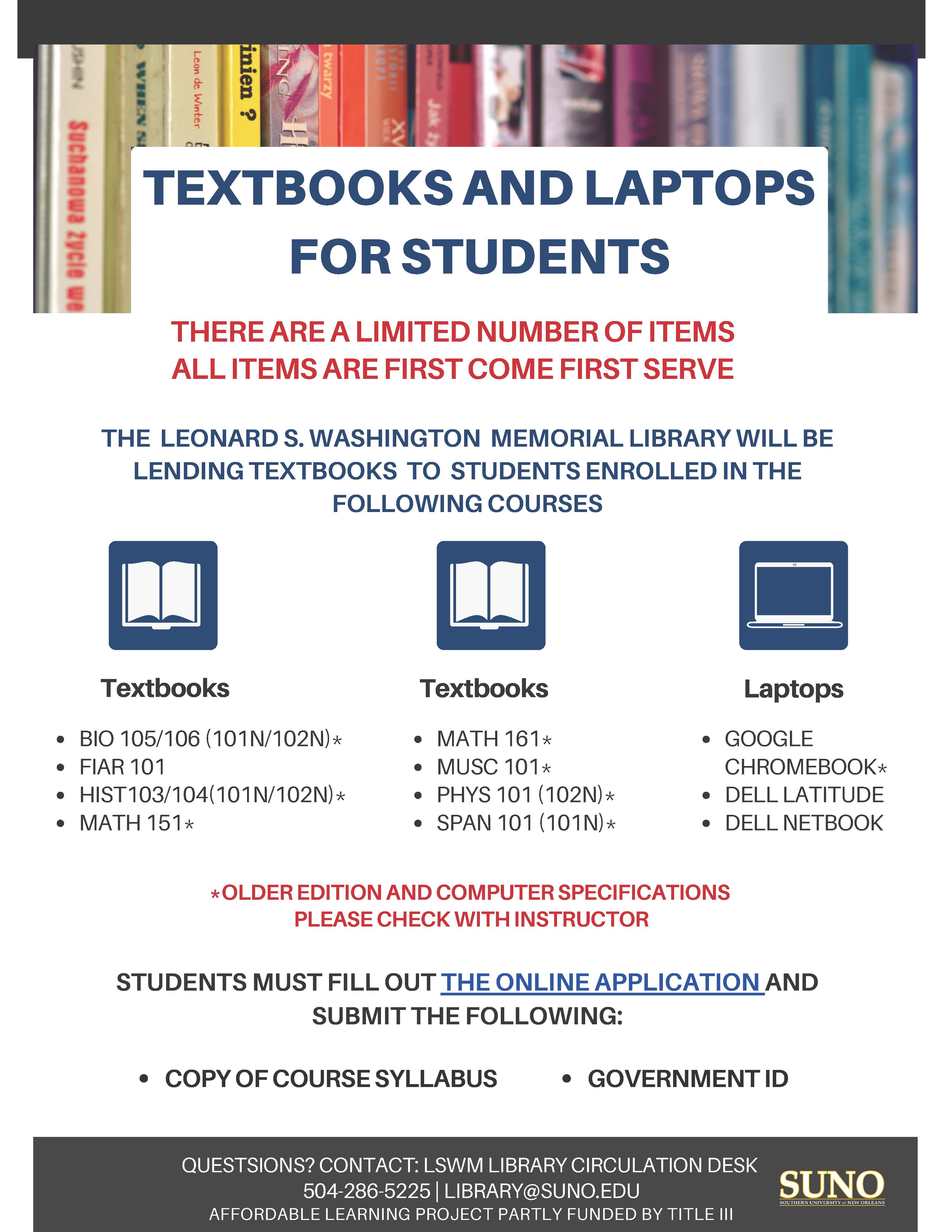 Textbook and Laptops for Students