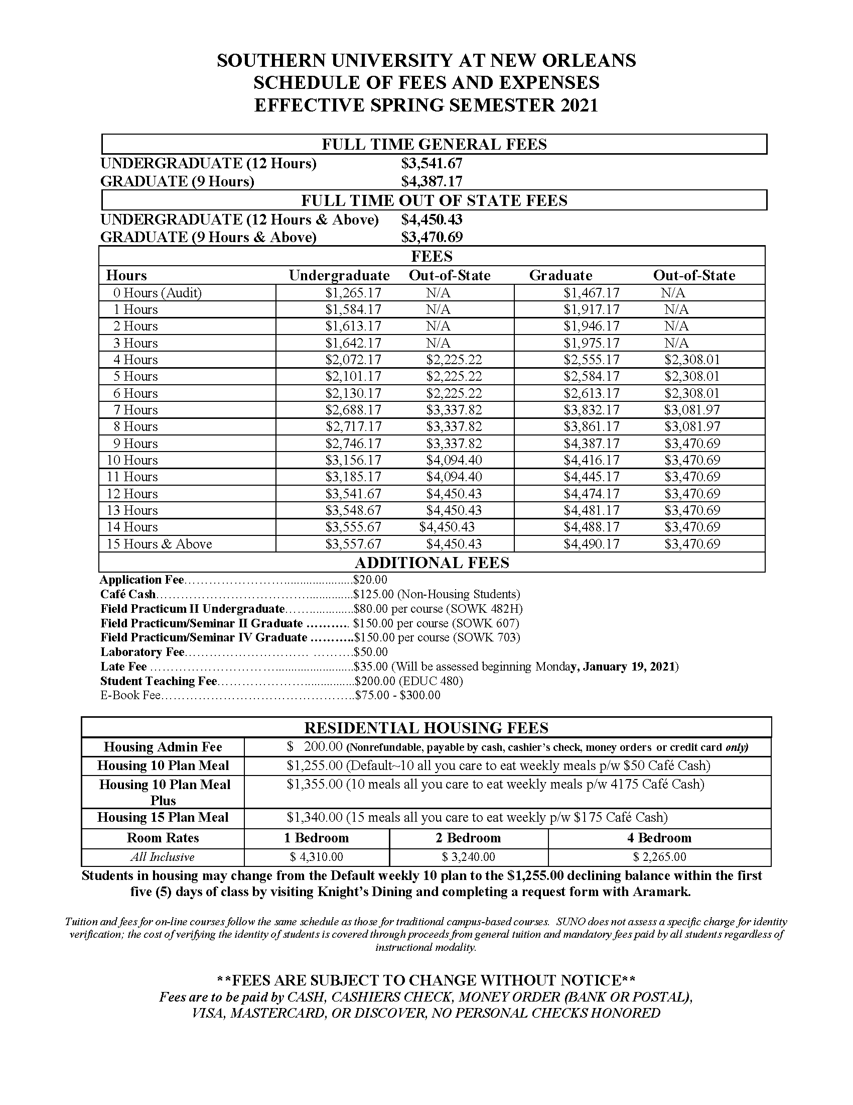 Tuition And Fees Southern University At New Orleans